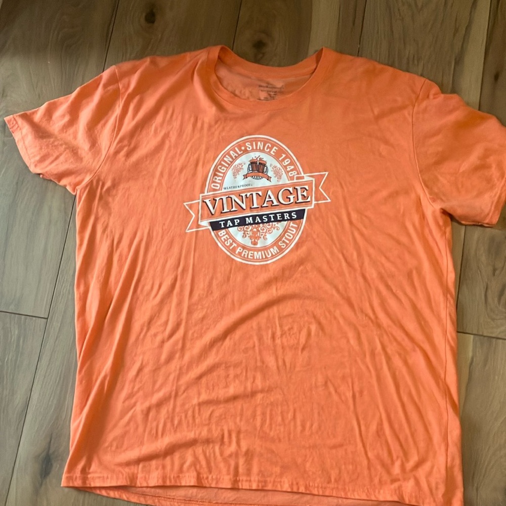 Weatherproof Orange Short Sleeve Tee with Graphic Design